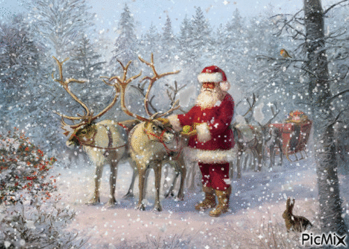Santa and his deer - Безплатен анимиран GIF