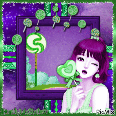 [Girl with Lollipop in Puple & Green Tones] - GIF animasi gratis