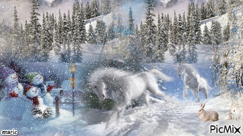Chevaux dans la neige - Ingyenes animált GIF