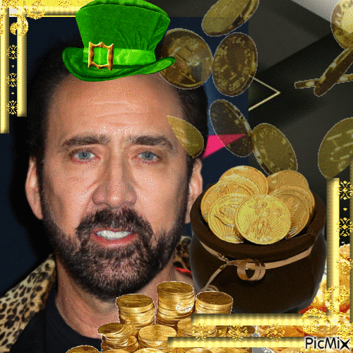 nicolas cage with gold coins contest submission - Gratis geanimeerde GIF