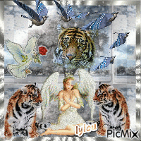l'ange et ses tigre - GIF animé gratuit