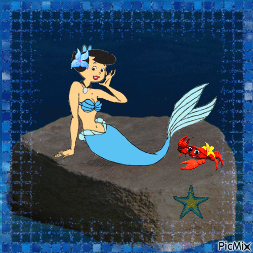 Betty the Mermaid in a blue world - Animovaný GIF zadarmo