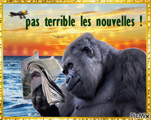 King Kong lie le journal - Gratis animerad GIF