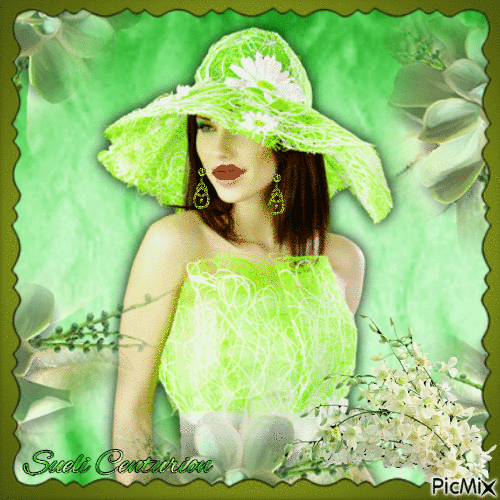 Retrato de mulher nas cores verde - GIF animé gratuit