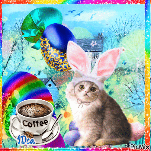 Le lapin vous apporte le café - Безплатен анимиран GIF