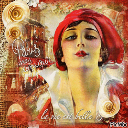Paris woman red brown - GIF animé gratuit