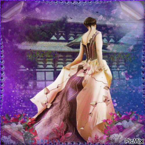 Woman in lilac and pink clothes - Gratis geanimeerde GIF