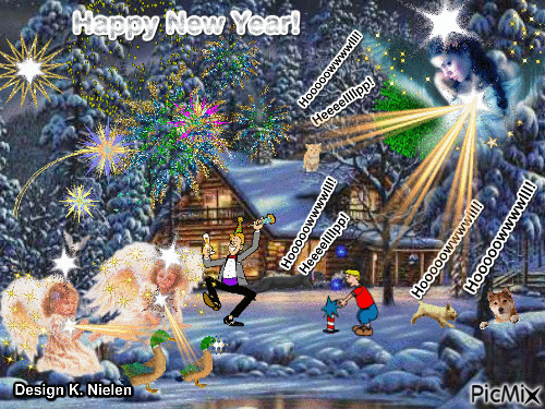 Happy New Year! Take good care of the animals in the fire work, and keep long distance from houses. - GIF animé gratuit