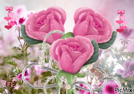 Háromszál pink rózsa. - Бесплатный анимированный гифка