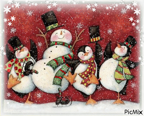 snowman and Penguins - Free animated GIF