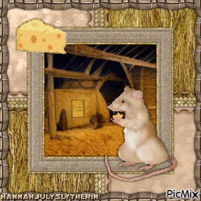 {♥}Cute Rat eating Cheese in the Barn{♥} - Free animated GIF