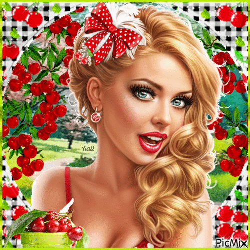 Woman in the cherry trees - Δωρεάν κινούμενο GIF