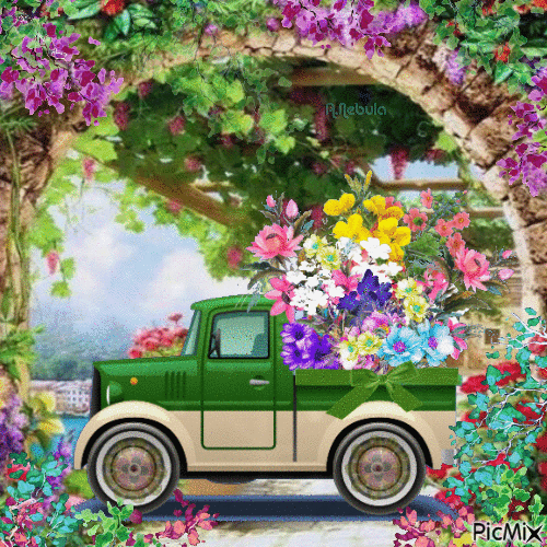 Car & flowers - Gratis geanimeerde GIF