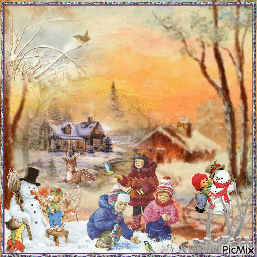 Brincadeiras de inverno com as crianças - Δωρεάν κινούμενο GIF