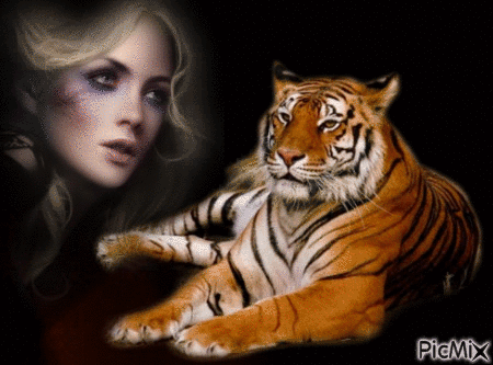femme & tigre - Бесплатный анимированный гифка