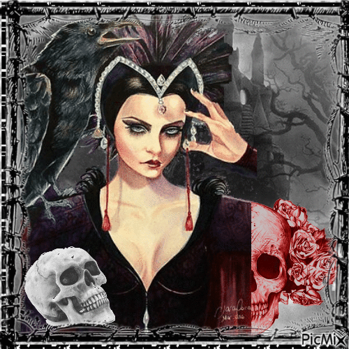 Goth Queen with Crow - Gratis geanimeerde GIF