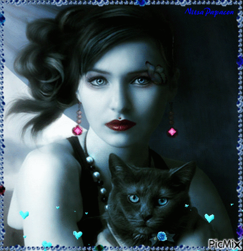 The girl with the beautiful cat of - GIF animado gratis