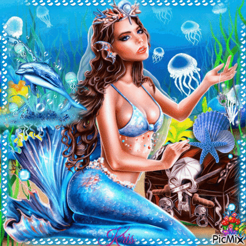 Sirène en bleu - GIF animé gratuit