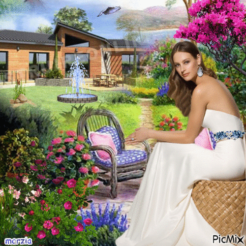 donna in giardino - GIF animado gratis