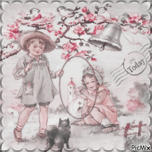 vintage postcard pastel - Gratis animeret GIF