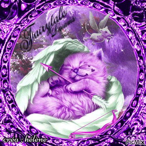 Chat fantasy violet - GIF animé gratuit