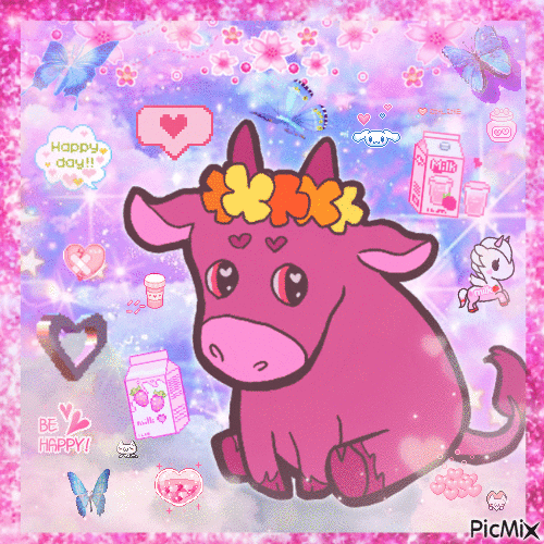 Cow with flower crown - GIF animasi gratis