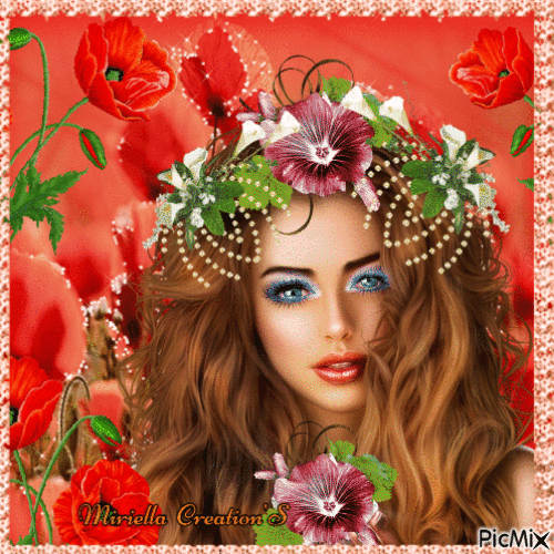 Contest  ! Femme  rousse  avec  des  fleurs - Free animated GIF