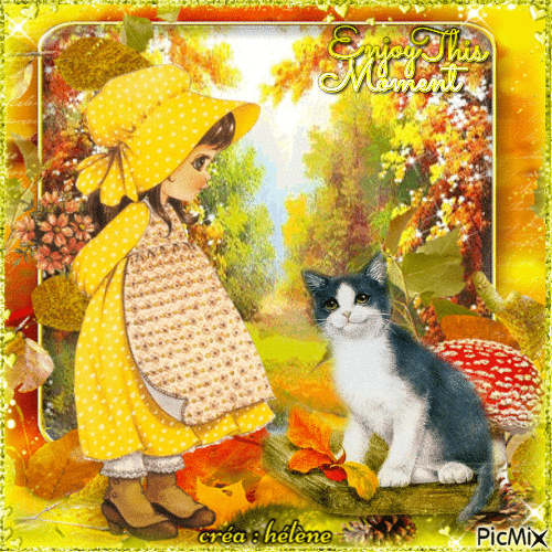 Prune et Minou  _ automne en jaune - Ingyenes animált GIF