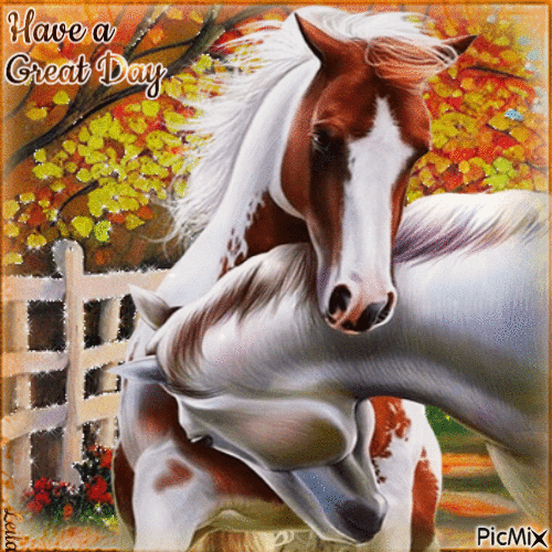Have a Great Day. Autumn. Horses - Безплатен анимиран GIF