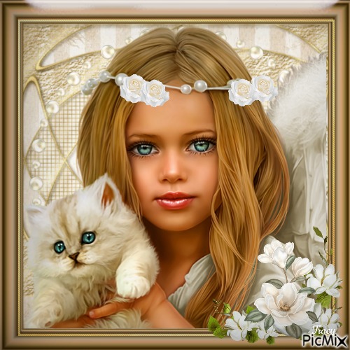 Beautiful little girl and white roses - 無料png