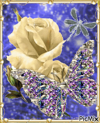 A rose and butterflies. - GIF animasi gratis