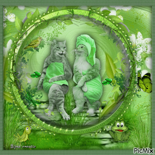 Green and cat(s) - Nemokamas animacinis gif
