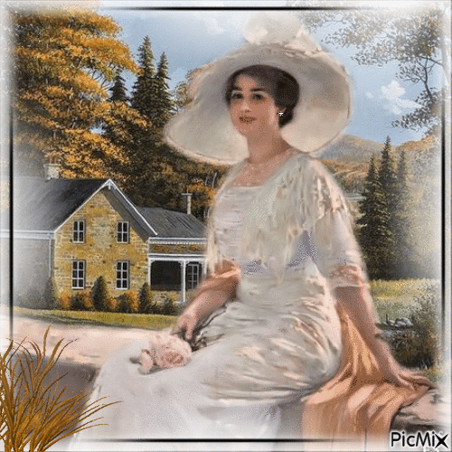 Vintage Frau mit einem weißen Hut - Free animated GIF