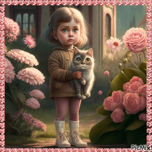 PETITE FILLE ET CHAT - Free animated GIF