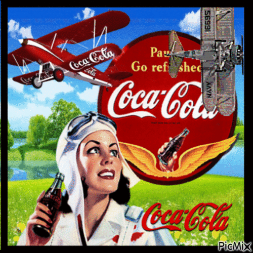 Vintage Woman Piolet and Coca Cola - Zdarma animovaný GIF