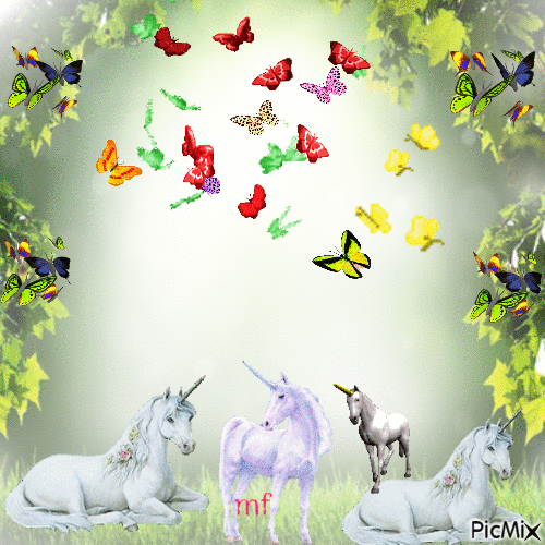 les licornes avec papillons - GIF animé gratuit