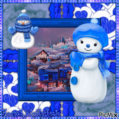 (((Cute Snowperson in Blue))) - Free animated GIF