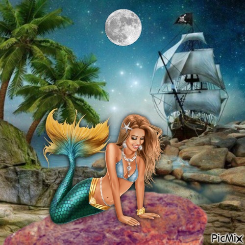 Mermaid Chelsea near ship - png gratis