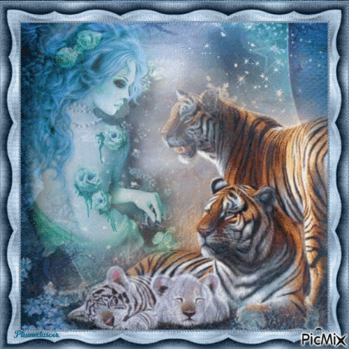 Femme et tigres fantasy. - Bezmaksas animēts GIF