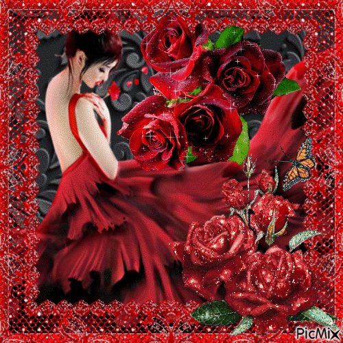 Woman and Roses - Ingyenes animált GIF