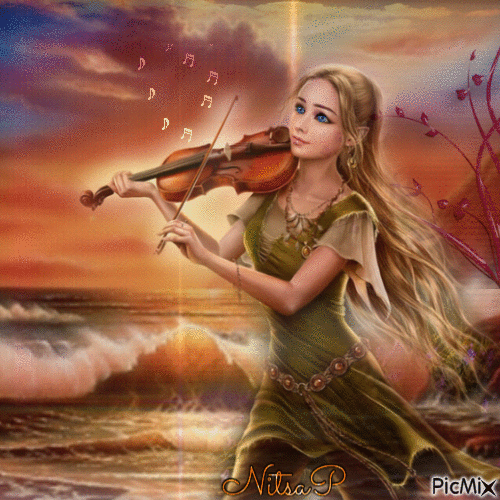 The girl with the violin . - Animovaný GIF zadarmo