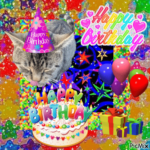 Birthday cat - 無料のアニメーション GIF