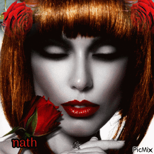 Femme et rose rouge, nath - 免费动画 GIF