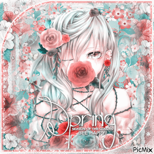 Anime flowers spring girl - Безплатен анимиран GIF