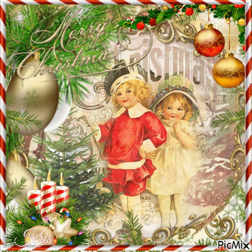Joyeux Noël - Enfants vintage - GIF animé gratuit