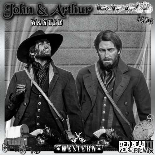 Picture In Gray RDR2 John & Arthur - Free PNG