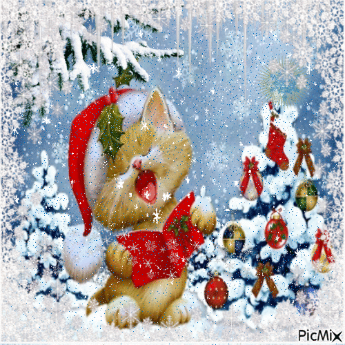 Christmas Kitten Singing - Бесплатный анимированный гифка