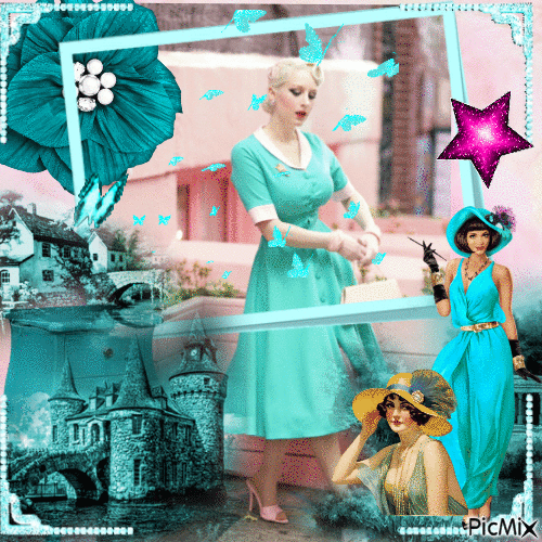 Turquoise Vintage Woman contest - Δωρεάν κινούμενο GIF
