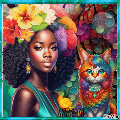 Ritratto di una donna di colore e di un animale - Darmowy animowany GIF