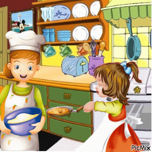 baking with mum - Free animated GIF